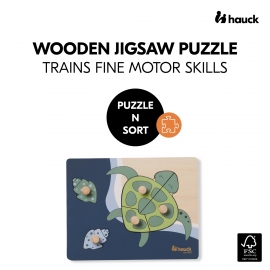 Puzzle din lemn certificat FSC, cu piese imbinate, Hauck, Turtle EKDhk13076