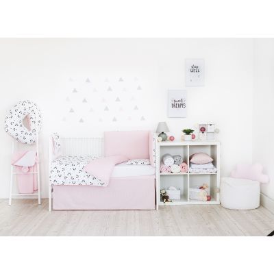 Set de pat pentru bebelusi pink panda - 3 piese, 100% bumbac