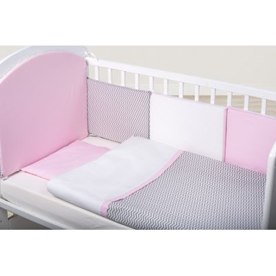 Set de pat pentru bebelusi chevron grey pink - 10 piese