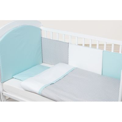 Set de pat pentru bebelusi chevron grey turquoise - 10 piese