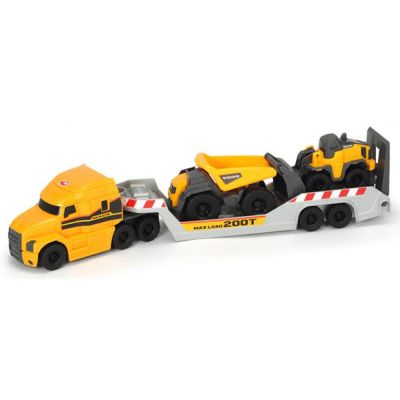 Camion dickie toys mack volvo micro builder cu remorca, buldozer si camion basculant hubs203725005