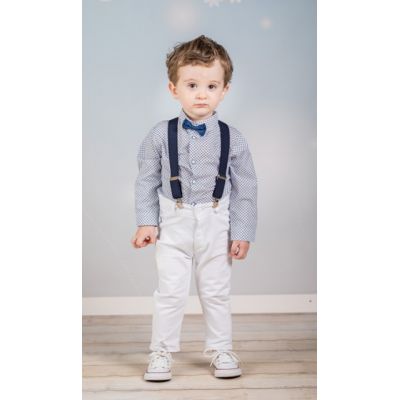 Set complet cu pantalonasi cu bretele - White and navy Art-Set-white-navy.6-9 luni (Marimea 19 incaltaminte)