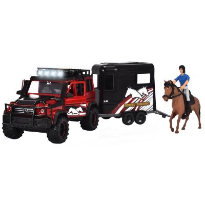 Set dickie toys horse trailer masina mercedes-benz amg 500 cu remorca si figurine hubs203837018