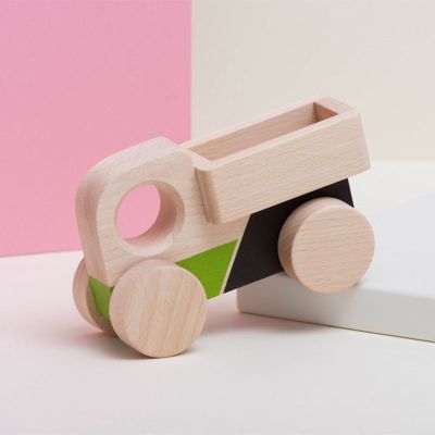 Camion jucarie Montessori, din lemn, verde-negru, Mobbli KDGMBL-PO07