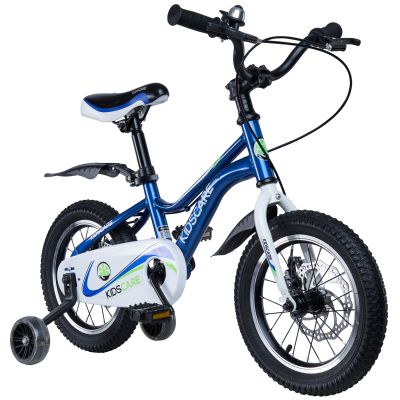 Bicicleta pentru copii 3-6 ani HappyCycles KidsCare, roti 14 inch, cu roti ajutatoare si frane pe disc, albastru SUPKC_HC14-blue