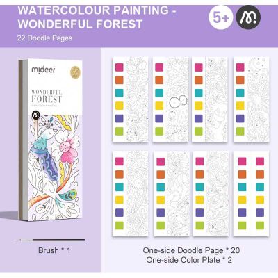 Carte de colorat cu apa,  pensula de pictat si culori incluse, 19 x 8 x 1.3 cm,  Wonderful Forest Mideer MD4194 BBJMD4194_Initiala